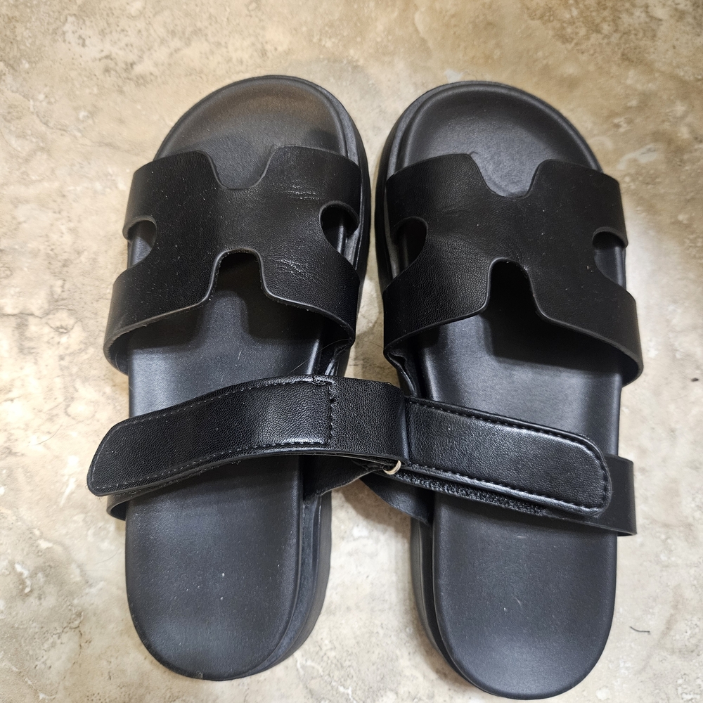Women's Black Slide Sandals with Adjustable Strap